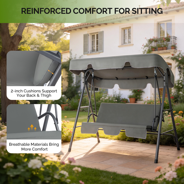 68*43*60inch 深灰色 KD款 带软垫 顶蓬 铁+牛津布 250kg 铁秋千套装-8