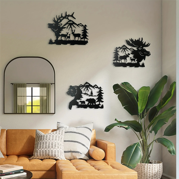 CIFbuy简约动物金属壁画3件套黑金色宠物主题家居装饰品(TikTok、temu下自提)-5