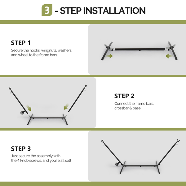 268*107*102CM 带轮羊角架 吊床架 钢管 440lb 配600D牛津布收纳袋-4