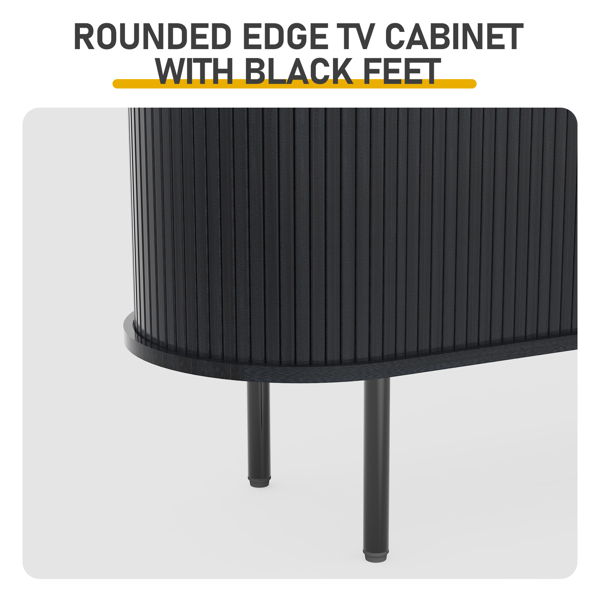 黑色 浮雕 刨花板 椭圆台面 147*35*58cm 推拉格栅门 电视柜-8