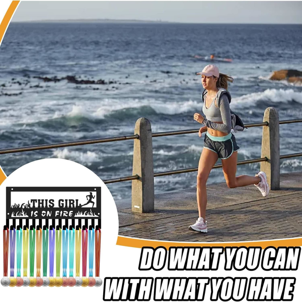 CIFbuy 金属烤漆跑步主题奖牌挂钩 THIS GIRL IS ON FIRE 跑步运动员奖牌展示架（TikTok，temu 自提）-6