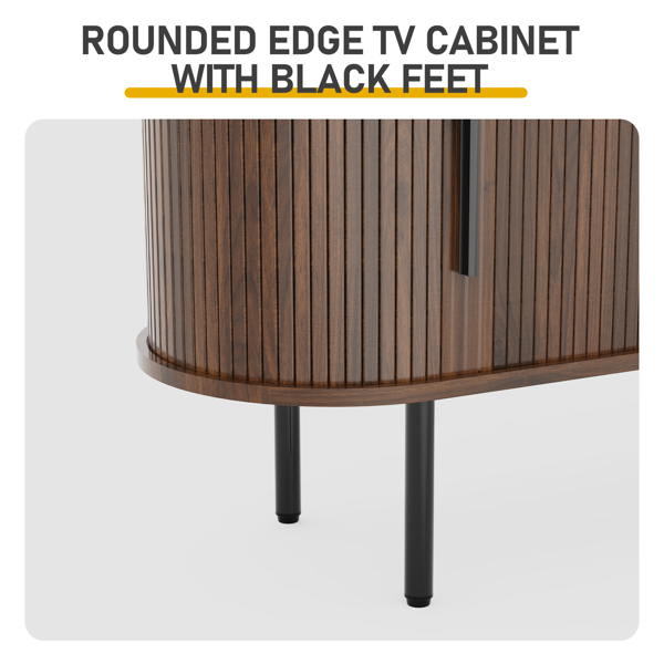 胡桃色 浮雕 刨花板 椭圆台面 147*35*58cm 推拉格栅门 电视柜-8