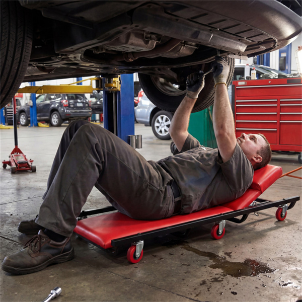 4级可调靠背机械滚动爬行器，重型6旋转脚轮车库维修车，带厚舒适垫-2