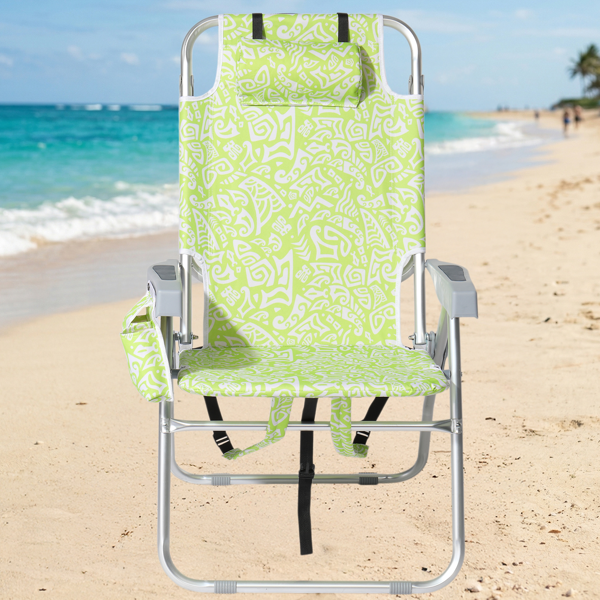 1pcs 座高15in 黄色部落花纹 可平躺 铝沙滩椅 带头枕 双肩带 二合一布杯托侧袋 背部冰包 连体牛津布有横杆五档调节可平躺铝沙滩椅15"-1 63*109*102cm 120kg-11