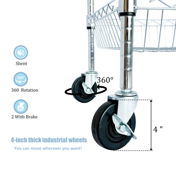 重型滚动式多用途推车，三层带轮推车，带把手和层板衬垫，36英寸x18英寸x32英寸储物推车，适用于厨房、餐厅、植物展示，镀铬--不支持self-pick up且不支持指定仓库发货-11