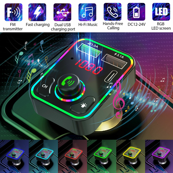 （2套）蓝牙5.0无线汽车调频发射机MP3播放器收音机2个USB充电器适配器(各平台政策不同，链接已附相关资质，如无所需资质请勿上架)-8