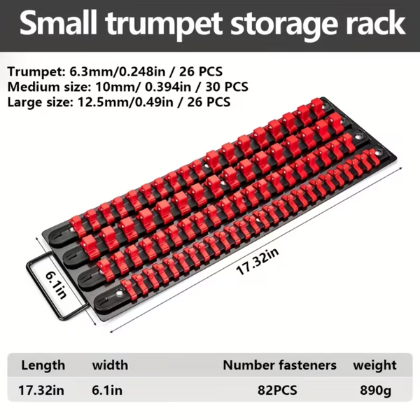 便携式磁性插座管理器 - 带手柄的钢托盘 - 重型铝制插座轨道管理器，工具箱插座架 -1/2英寸插座架-5