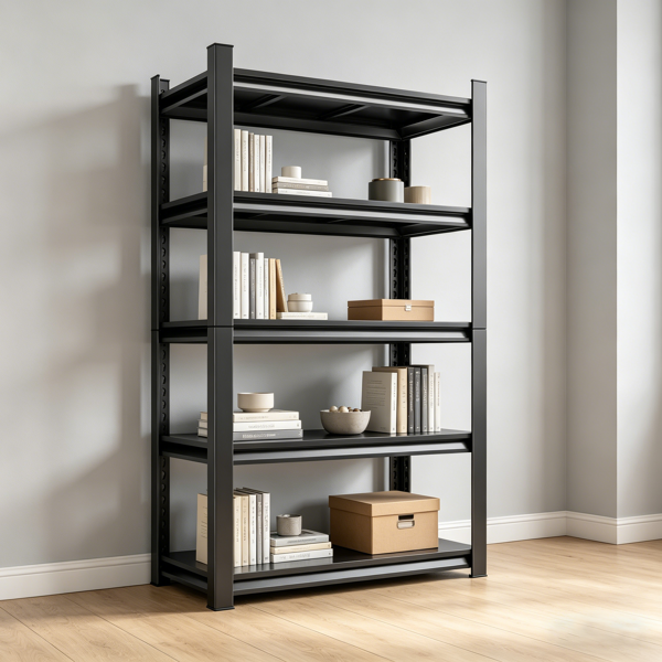 五层金属储物架，工业用多功能架，可调节高度书架，适用于客厅、办公室、车库、超市、健身房，71.20 英寸高 x 39.37 英寸宽 13.78 英寸深，黑色，需组装-10