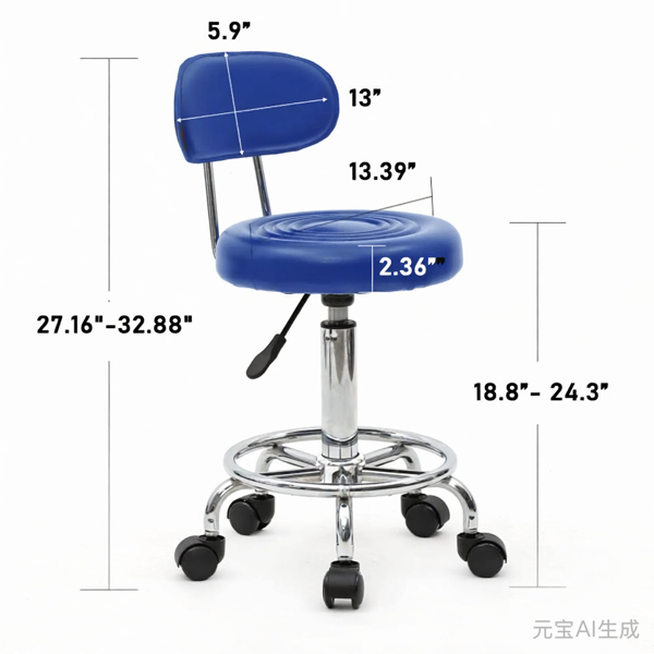 有靠背带纹路圆凳哈哈脚吧凳-蓝色-3