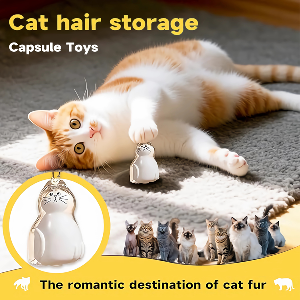 6件装猫毛纪念吊坠套装——宠物纪念品：柔软毛发胶囊吊坠、便携钥匙扣-4