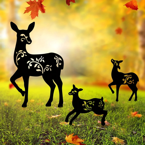 CIFbuy复古三件套黑色金属鹿园标桩 户外草坪装饰庭院艺术景观点缀家居礼物（TikTok、temu下自提）-8