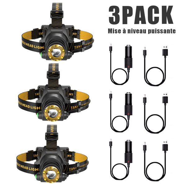 （3 pack）USB可充电LED头灯3模式可调野营远足头灯带车充+USB充电线(物流仅支持发USPS，TK/TEMU仅自提)(各平台政策不同，链接已附相关资质，如无所需资质请勿上架)-2