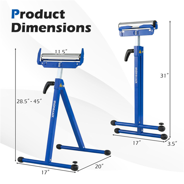 2件套重型金属折叠滚轮架，带边缘导轨便携式木工支架-蓝色-4