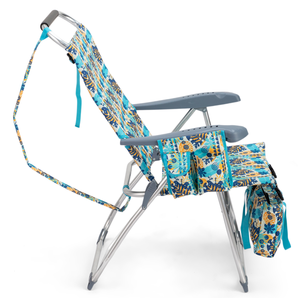 1pcs 座高17in 复古盛夏 铝沙滩椅 带头部海绵 侧单肩带 二合一布杯托侧袋 底部收纳提包  牛津布无横杆七档调节猫爪扶手沙滩椅17"-1 62*99*100.5cm 120kg-2