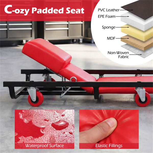 4级可调靠背机械滚动爬行器，重型6旋转脚轮车库维修车，带厚舒适垫-8