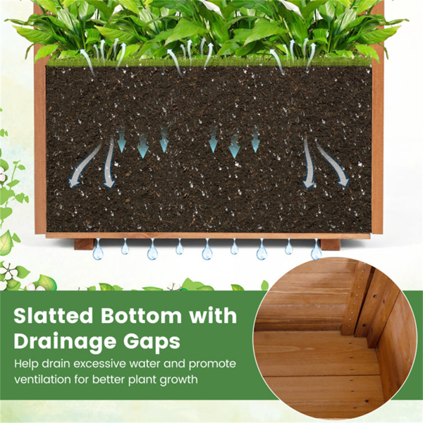 天然松木高架花园床，带格栅和悬挂屋顶，带排水的高架木制花盆箱- 橙色-8