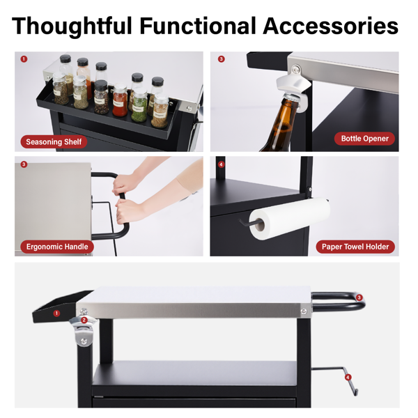73*52*84CM 黑色 不锈钢桌面 单开门柜式 4轮 烧烤车-4