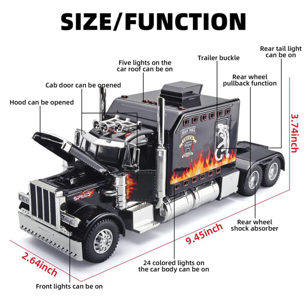 Semi Truck Toys for Boy Heavy Trucks,Metal Diecast Trucks Model Pull Back Cars with Light and Sound,Truck and Trailer Toys for Boys,Toy Trucks for Boys Age 4-8-2