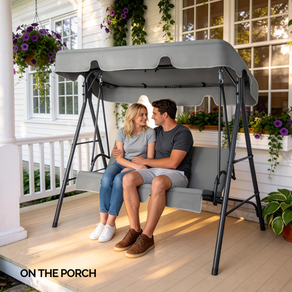 68*43*60inch 深灰色 KD款 带软垫 顶蓬 铁+牛津布 250kg 铁秋千套装-9