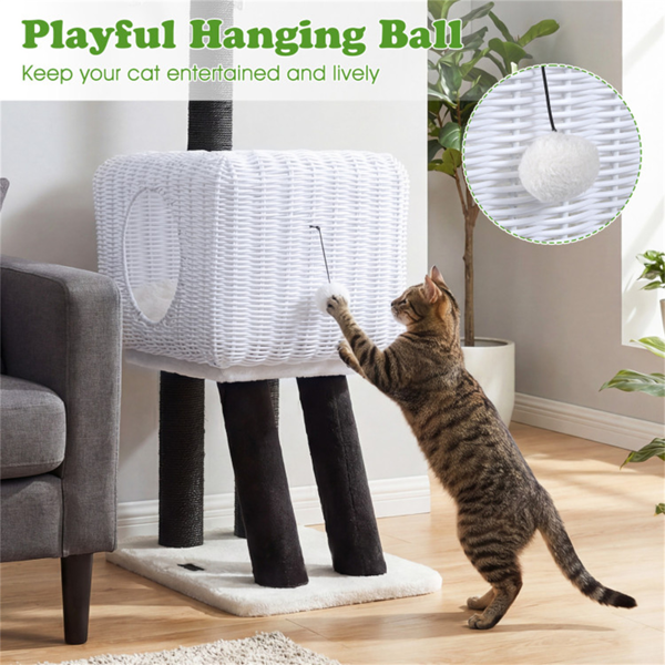 14×18.5×43" Lamb-Shaped Cat Tree with Rattan Condo & Sisal Scratching Posts Indoor Cat Tower-11