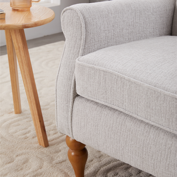 咖啡桌和扶手椅套装，复古奢华风格，高背舒适阅读椅（米色）和实木咖啡桌（原木色），适合客厅和卧室休闲区。-22