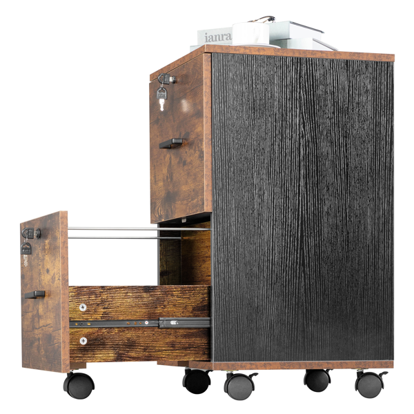 黑撞棕色 P2刨花板 贴三胺 二抽 木制文件柜 适用于Letter带标签文件-12