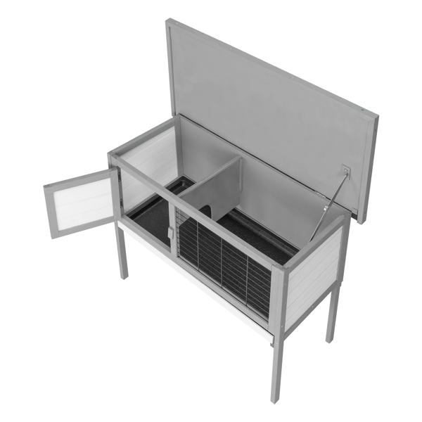 33.8in 高脚 可开屋顶 防水 黑色沥青屋顶 灰色 白色杉木 木鸡兔笼-2