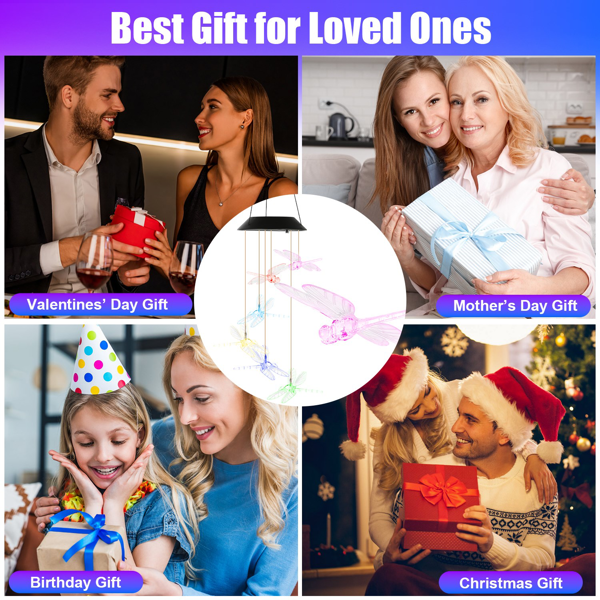 （自提可发加拿大，temu&tk下自提单）2件装太阳能蜻蜓风铃，变色LED风铃灯，IPX4级防水户外悬挂装饰，适用于花园、露台和庭院-9