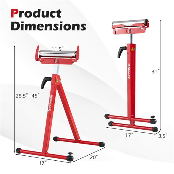 2件套重型金属折叠滚轮架，带边缘导轨便携式木工支架-红色-5