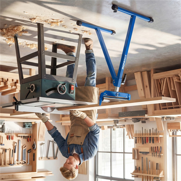 2件套重型金属折叠滚轮架，带边缘导轨便携式木工支架-蓝色-9