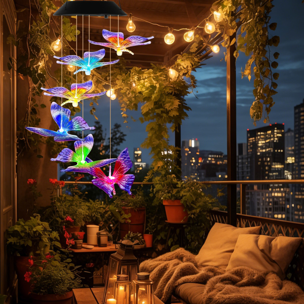 （自提可发加拿大，temu&tk下自提单）2件装户外太阳能风铃，太阳能蝴蝶风铃，变色LED风铃灯，IPX4级防水，适用于花园、露台和阳台的户外悬挂装饰-11