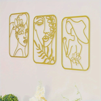 CIFbuy 金属烤漆抽象女性线条三联装饰画 轻奢风客厅卧室墙面壁挂（TikTok，temu 自提）