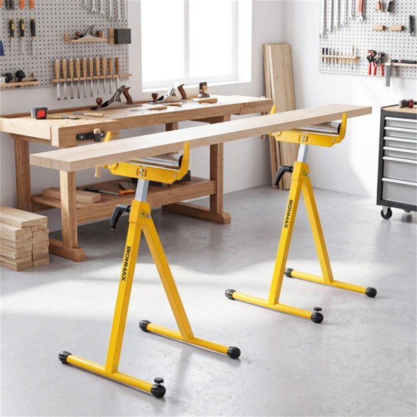 2件套重型金属折叠滚轮架，带边缘导轨便携式木工支架-黄色-6