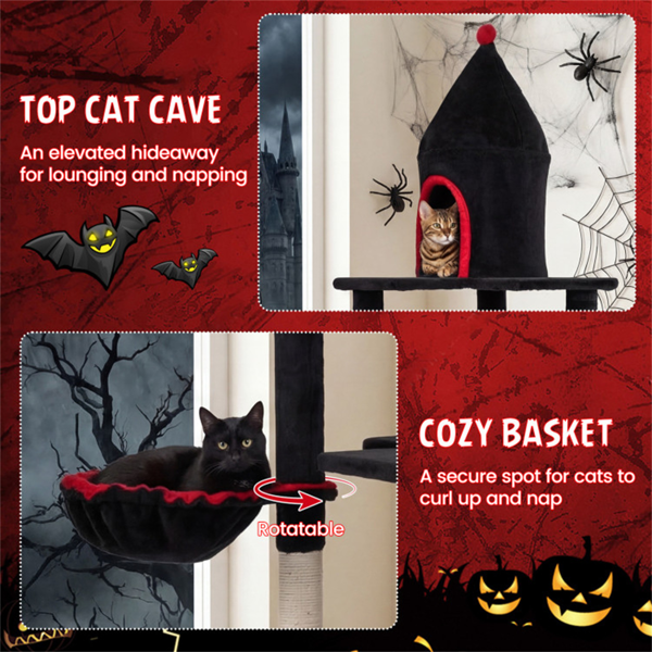 哥特式5层猫树63“高，剑麻抓柱黑红猫塔-4