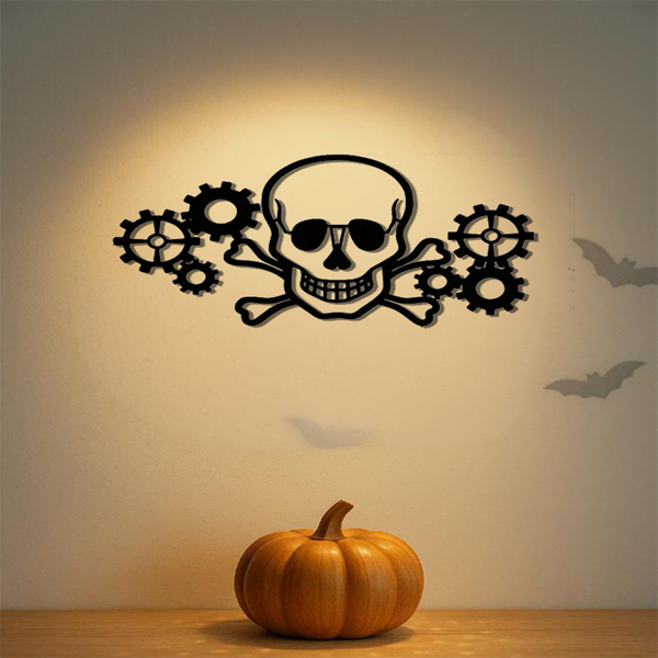 CIFbuy 赛博朋克骷髅机械齿轮墙艺复古工业风客厅卧室办公室哥特装饰（TikTok、temu下自提）-3