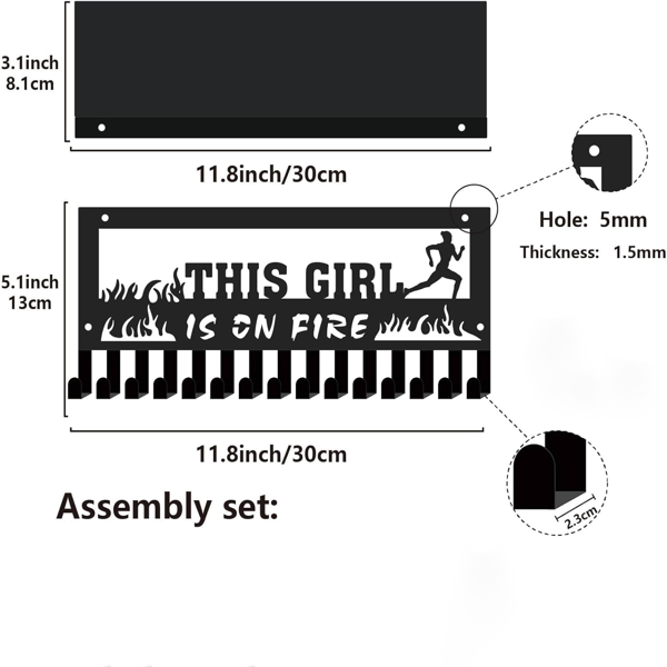 CIFbuy 金属烤漆跑步主题奖牌挂钩 THIS GIRL IS ON FIRE 跑步运动员奖牌展示架（TikTok，temu 自提）-2
