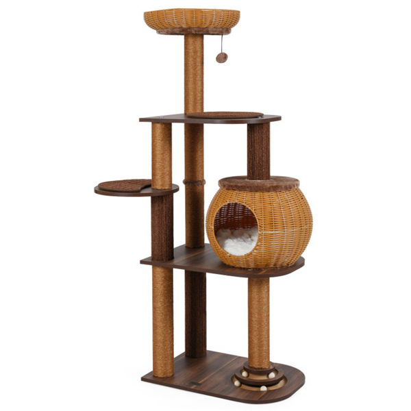 59.5英寸藤编猫树带猫公寓和顶层Perch多层猫塔-1