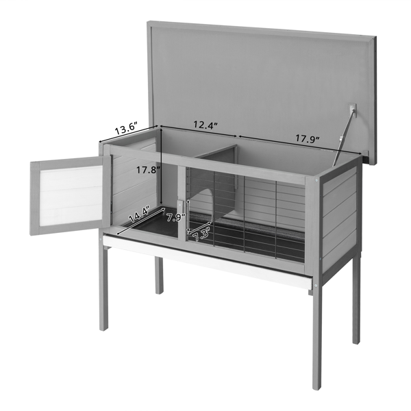 33.8in 高脚 可开屋顶 防水 黑色沥青屋顶 灰色 白色杉木 木鸡兔笼-6