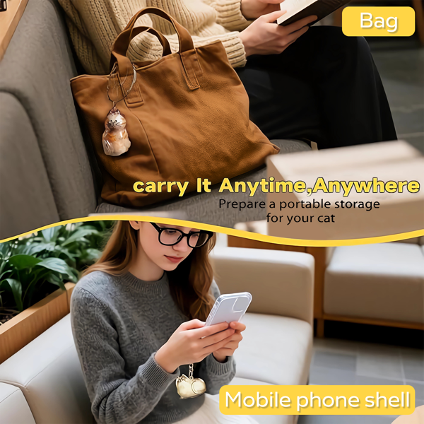 6件装猫毛纪念吊坠套装——宠物纪念品：柔软毛发胶囊吊坠、便携钥匙扣-3