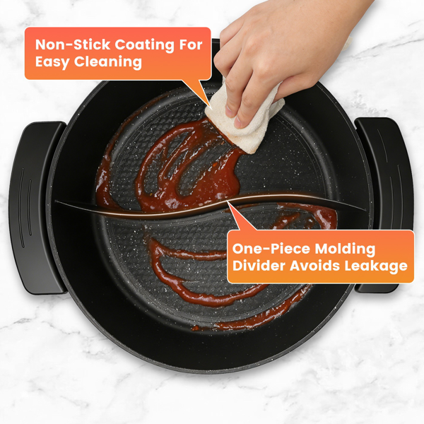 （自提可发加拿大，temu&tk下自提单）6升大容量带隔板的电火锅，5档可调温度不粘电炊具，3-6人用多功能火锅锅配烹饪工具-7