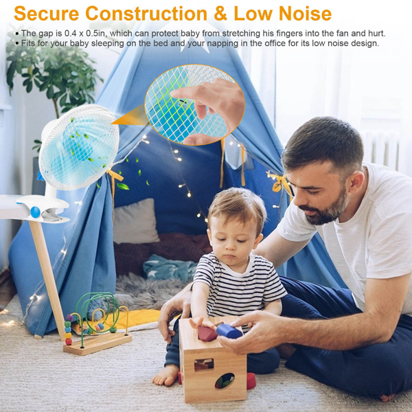 （自提可发加拿大，temu&tk下自提单）三合一夹式风扇，静音小型桌扇，具备两档风速和自动摆动功能，适用于办公室、卧室和婴儿车，婴儿使用安全-4