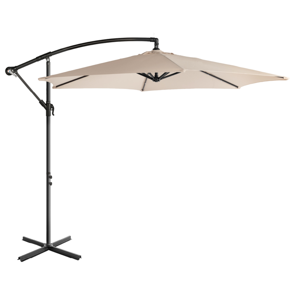 10FT 卡其色 香蕉伞 圆形  太阳伞 涤纶布 6铁伞骨 铁直杆弯杆 带立柱脚筒 十字底座-5