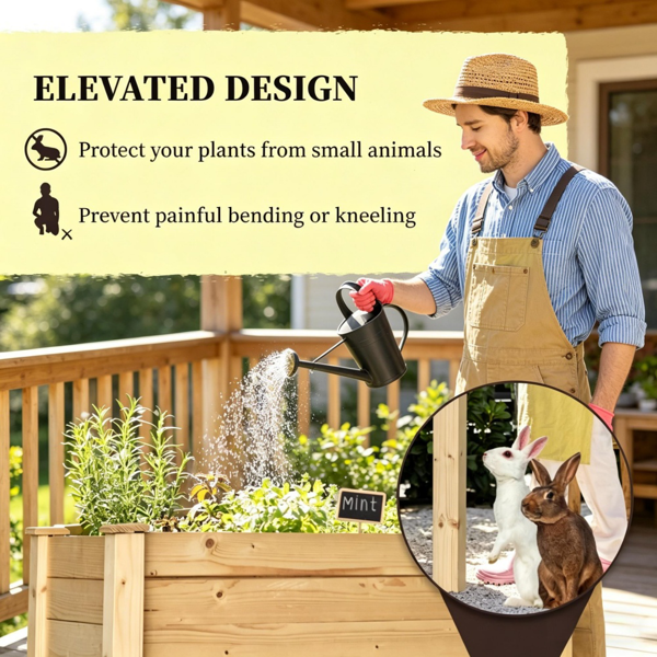 高架花园床/木制花盆 /木材种植箱-5