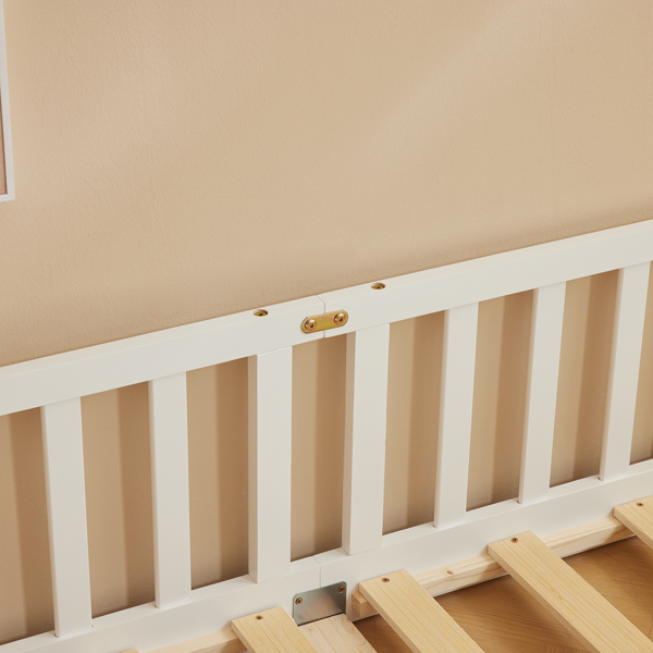 白色 油漆面 松木 围栏床 带门 带铺板 Full 儿童木床-12
