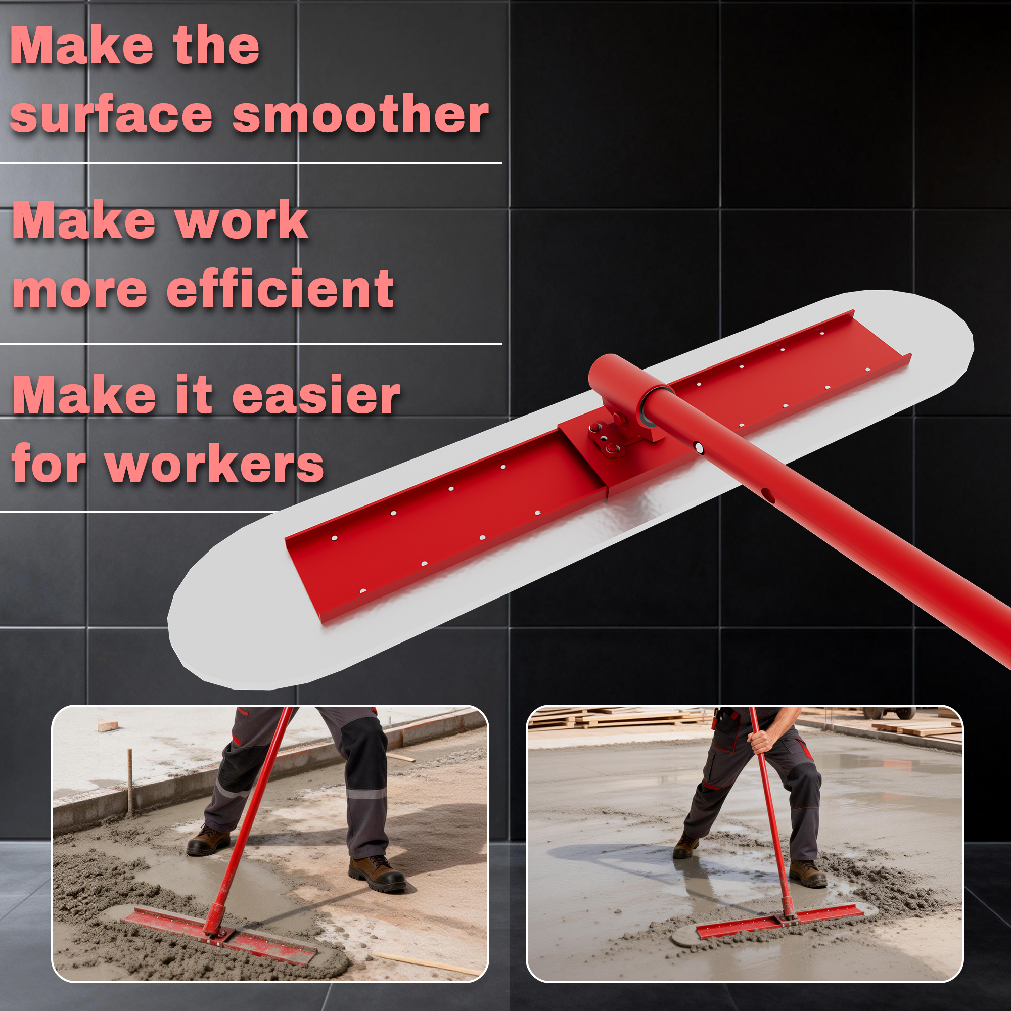 48’’×8’’ Concrete Bull Float, Stainless Steel Concrete Finishing Tool, Adjustable Bracket & 4 Float Handles view 5
