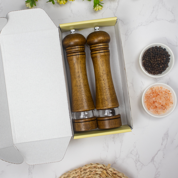 2pcs 8英寸木制手动胡椒研磨机，粗糙度可调，厨房调味工具，家用高端质感，节日礼物推荐-4