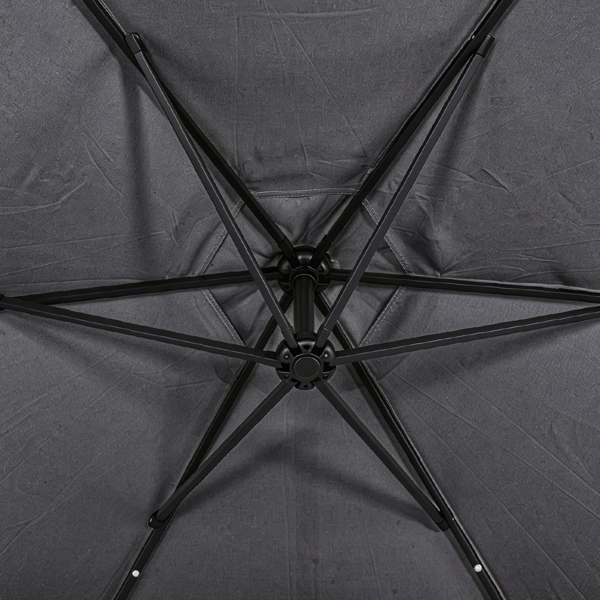 10FT  灰色 香蕉伞 圆形 太阳伞 涤纶布 6铁伞骨 铁直杆弯杆 带立柱脚筒 十字底座 带18灯珠-6