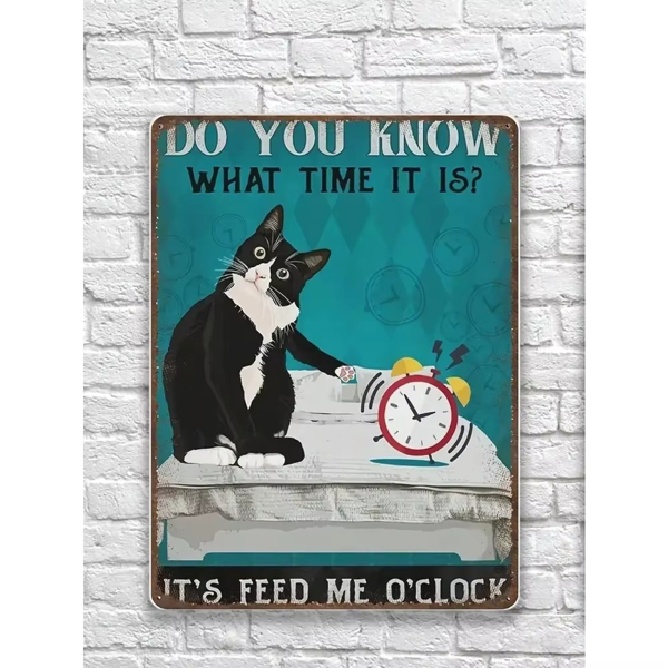 CIFbuy趣味猫咪语录金属装饰牌 12x8 英寸复古喂猫时刻家居墙面装饰 TikTok temu 下自提-5
