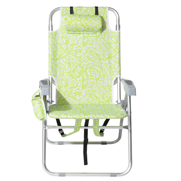 1pcs 座高15in 黄色部落花纹 可平躺 铝沙滩椅 带头枕 双肩带 二合一布杯托侧袋 背部冰包 连体牛津布有横杆五档调节可平躺铝沙滩椅15"-1 63*109*102cm 120kg-2