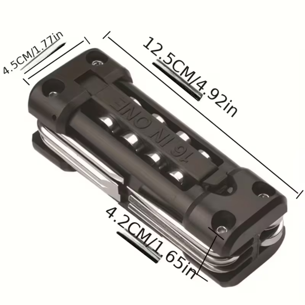 【专业级便携式】多功能不锈钢工具套件 16合1户外露营自行车摩托车维修套装 | 含套筒/螺丝刀/六角扳手 | 抗腐蚀高强度工具包-3